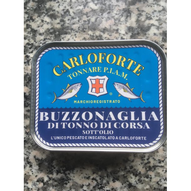  TUNFISK BUZZONAGLIA  Rygstykkerne fra tunfisk i olivenolie, Carloforte, Ligure Sarda 350 gr.