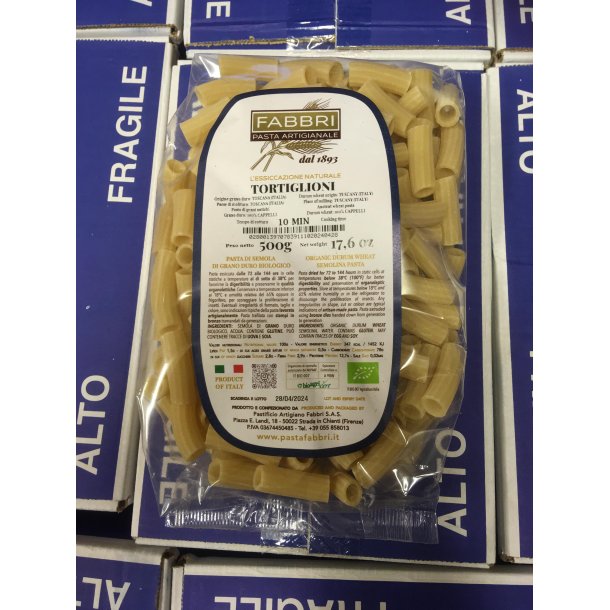 Fuldkorns Tortiglioni, korte rillede rr, kologisk 0,5 kg, Fabbri, Strada in Chianti, Greve  BN25