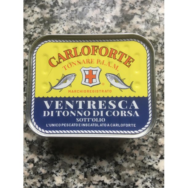 TUNFISK VENTRESCA, Bugstykket af tunfisken, 170 gr.  Carloforte, Ligure Sarda 170 gr.