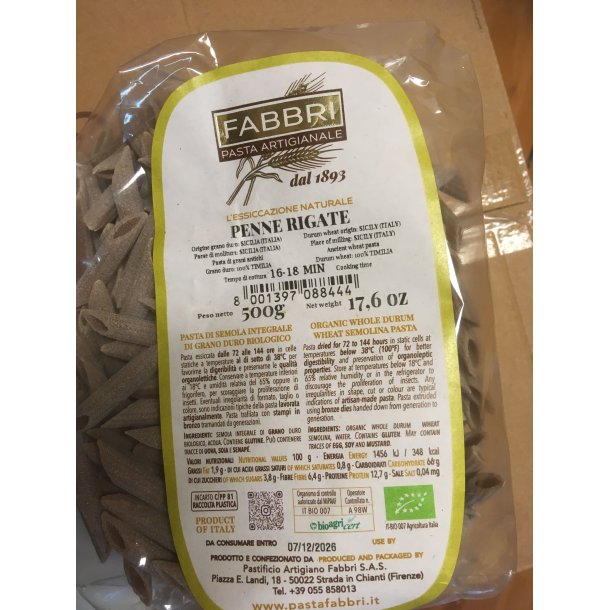 Penne Rigate kologisk, 0,5 kg Fabbri Strada in Chianti  Greve in Chianti FA44 SET32